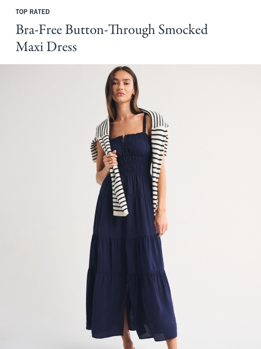 NWT ABERCROMBIE Bra-Free Button-Through Smocked Maxi Dress - Navy